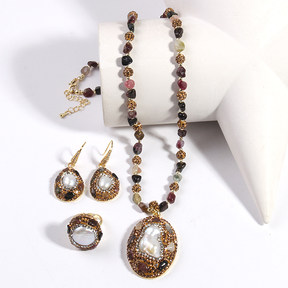 80g Weight Rhinestones Inlay Material Jewelry Set Classification Jewelry Set Quantity Holiday Occasion natural stone Material Geometric Pattern Women's Gender Inlay Design Vintage Style Style Vintage Style Geometric Natural Stone Rhinestones Jewelry Set In Bulk 15
