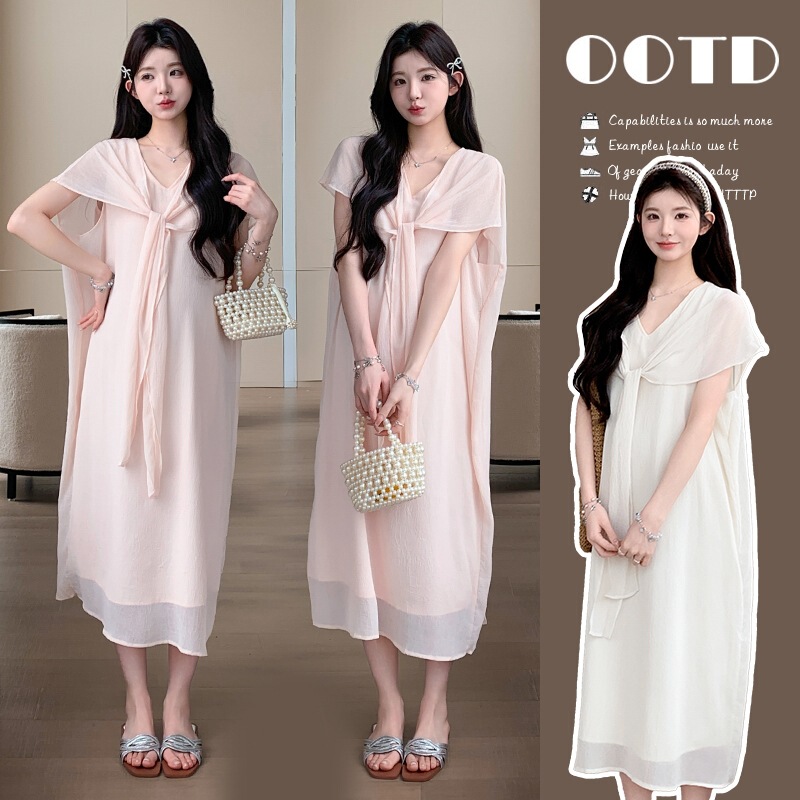 Maternity Wear 2026 Summer New Style Gentle Wind Ribbon Design Elegant Long Skirt Loose Maternity Dress Maternity Wear 2026 Summer New Style Gentle Wind Ribbon Design Elegant Long Skirt Loose Maternity Dress