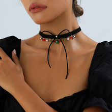 欧美新款时尚铃铛流苏吊坠颈链百搭可爱搞怪蝴蝶结锁骨链项链饰品