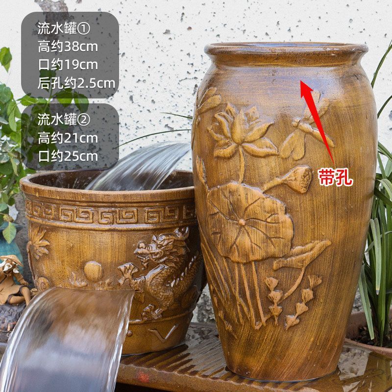 古法陶瓷循环水养鱼造景陶罐鱼缸过滤器鱼池全套生态流水瀑布摆件|undefined