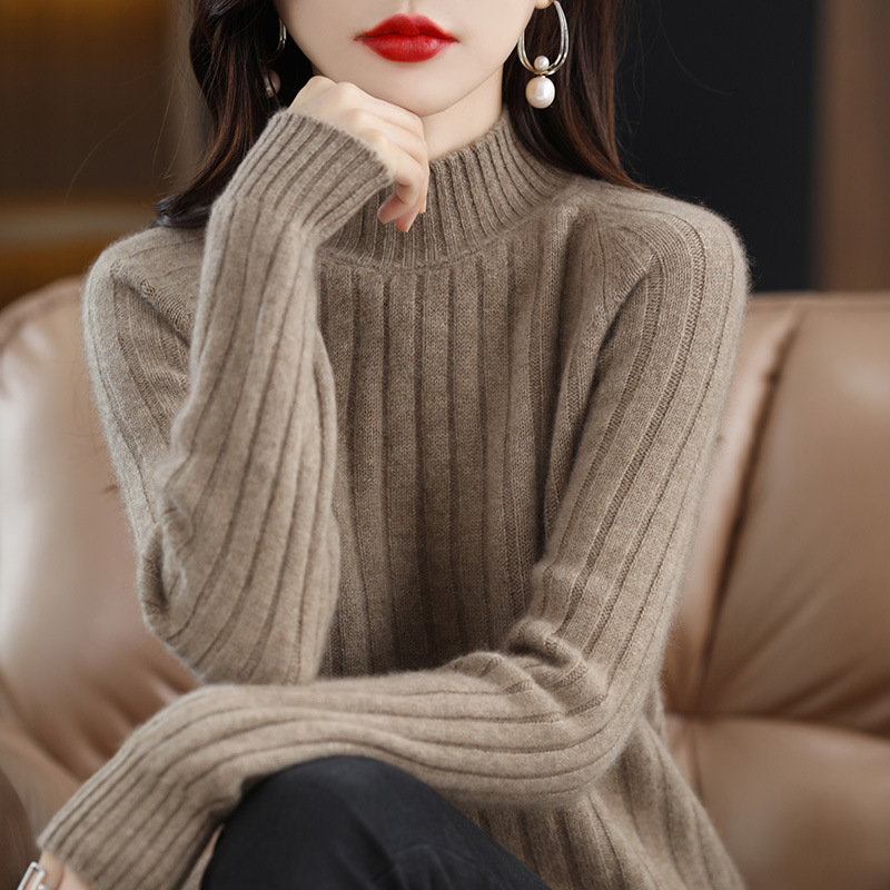 Papaya Milk Autumn and Winter New Sweater Women's Half-high Collar Korean Solid Color Thickened Knitted Sweater Long-sleeved Base Shirt