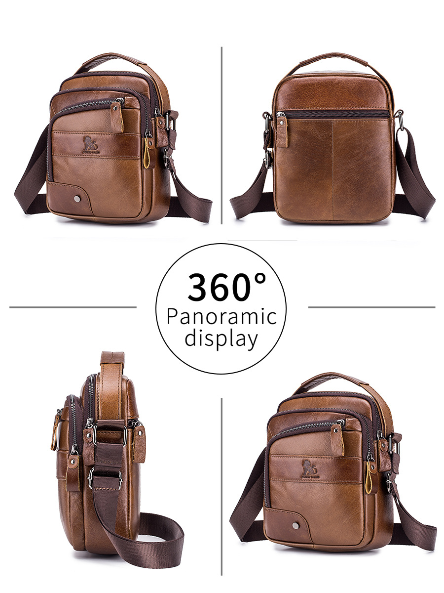 Bolso Bandolera de Cuero para Hombre de Piel de Vaca de Primera Capa, Resistente al Desgaste, para Viajes y Negocios