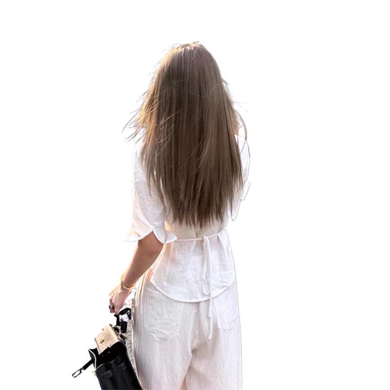 高智感亚麻中袖正肩收腰衬衫御姐风后背绑带收腰领翻领衬衣女|undefined