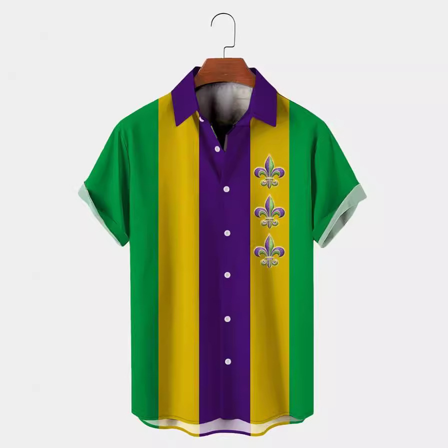 2025 nuevo estilo comercio exterior transfronterizo elemento creativo camisa 3D impresión digital tendencia suelta camisa de manga corta top de hombre