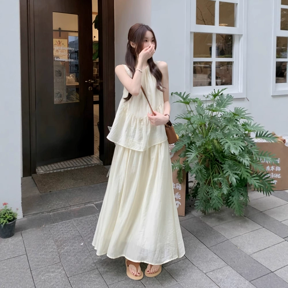 Крутое платье дзен из двух частей для женщин, лето 2025, новый стиль, новая китайская имитация жилета без рукавов из тенселя, юбка