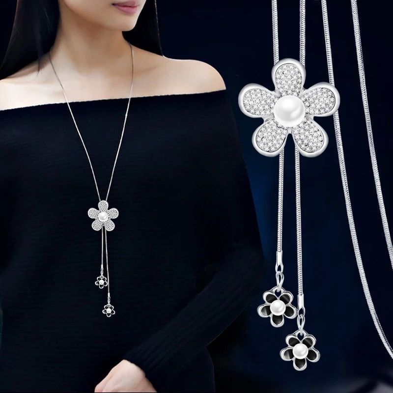 YR suéter cadena larga ropa de mujer accesorios colgantes de cadena de moda simple flor joyería collar decorativo