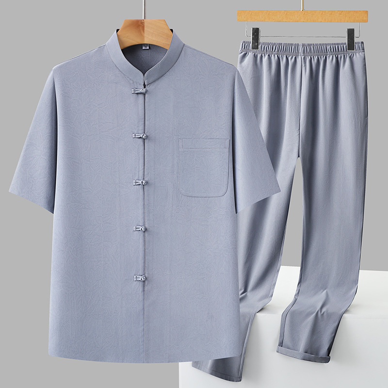 Dad Summer Suit 2025 New Chinese Style Tang Suit Men's Middle-Aged and Elderly Summer Short-Sleeved Grandpa Thin Two-Piece Set