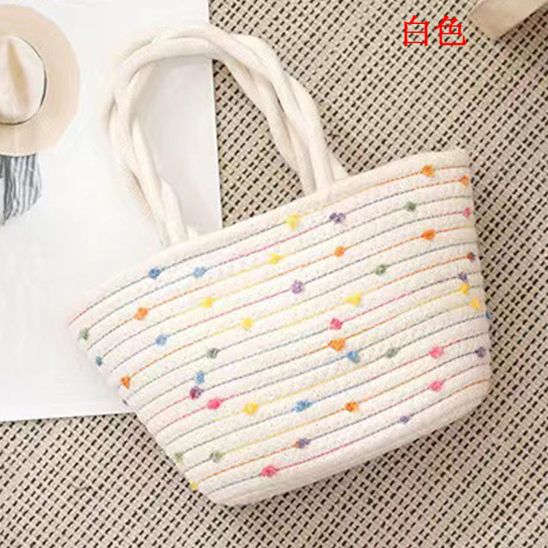 Bolsa tejida de algodón de mano Rosa giro nueva bolsa de almacenamiento de bolsa de playa de vacaciones bolsa de mano fresca pequeña