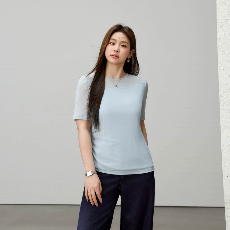 [Дизайнерская плиссированная универсальная футболка из лиоцелла с круглым вырезом] Slim Show, женская футболка больших размеров, толщина мм 2025, летний новый стиль