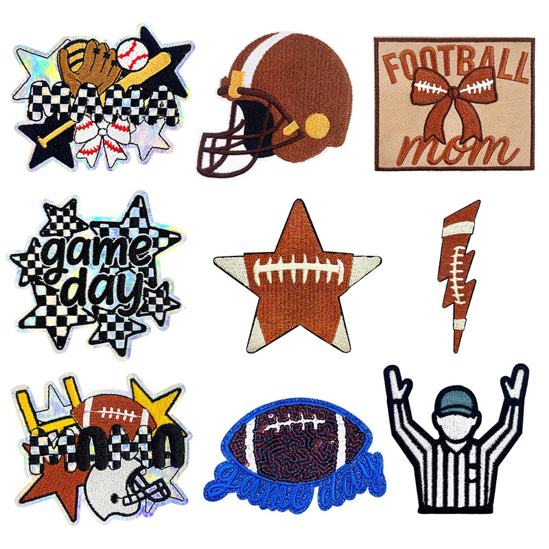 Sports Series Game Day 9 Laser Leather Football Elements Baseball Elements Embroidered Sequin Iron-On Patches