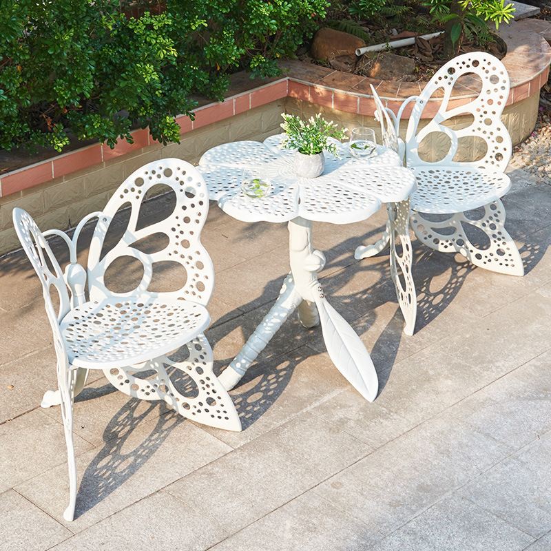 Outdoor Aluminum Alloy Dining Chair, Popular Butterfly Chair, Leisure Table and Chair Set, Courtyard Outdoor Cafe Balcony Table and Chair Three-Piece Set