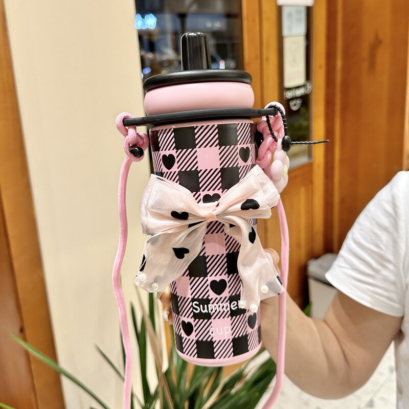 陶瓷保温杯大容量便携水杯带提绳可背吸管冰霸杯车载汽车杯子新款|undefined