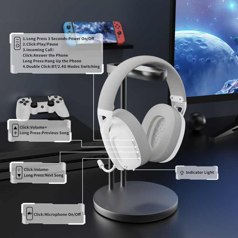 L80PRO ワイヤレス Bluetooth 2.4G 3 モード有線軽量ヘッドマウント コンピューター ゲーム ヘッドセット (マイク付き)|undefined