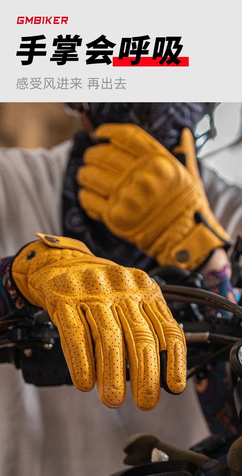 Motorcycle Gloves, Windproof, Warm, Genuine Leather, Anti-Fall, Racing, Motorcycle Rider Equipment, Men's and Women's Retro Autumn and Winter