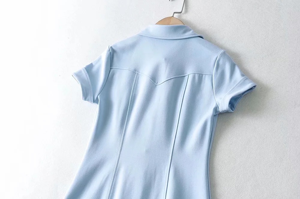 solid color single-breasted shirt dress NSHS29447