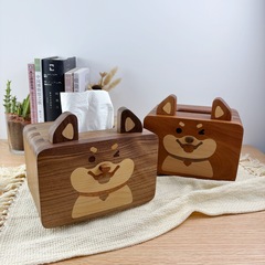 無垢材かわいい柴犬ティッシュボックスクリエイティブホームリビングルーム研究テーブル漫画かわいいティッシュボックスホリデーギフト