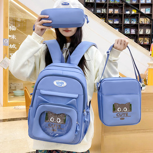 Wholesale Japanese-Style Ins Transparent Trendy Large-Capacity Versatile College Student Girl Three-Piece Backpack Set