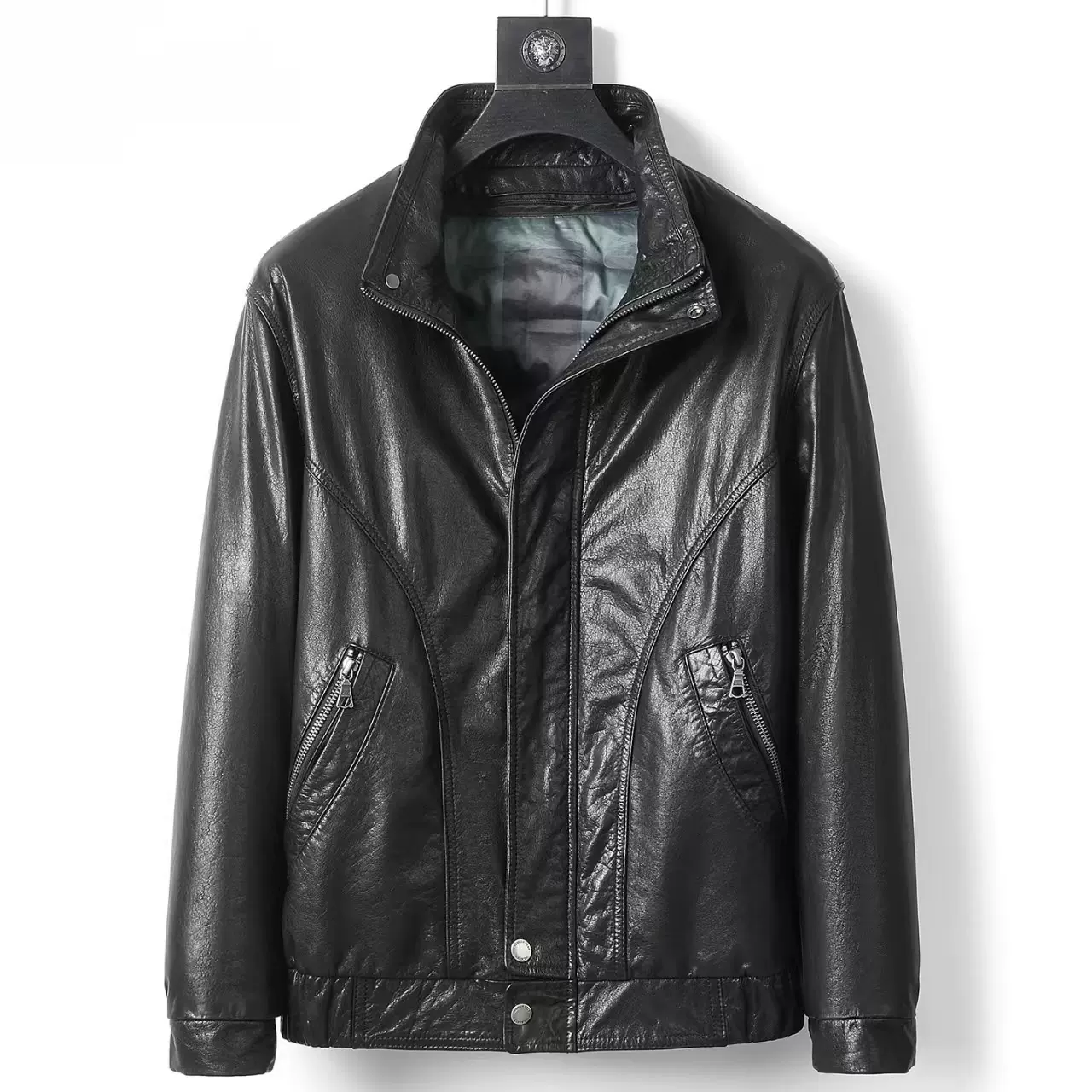 海宁真皮皮衣男头层小牛皮短款皮夹克秋冬加绒时尚立翻领新款外套