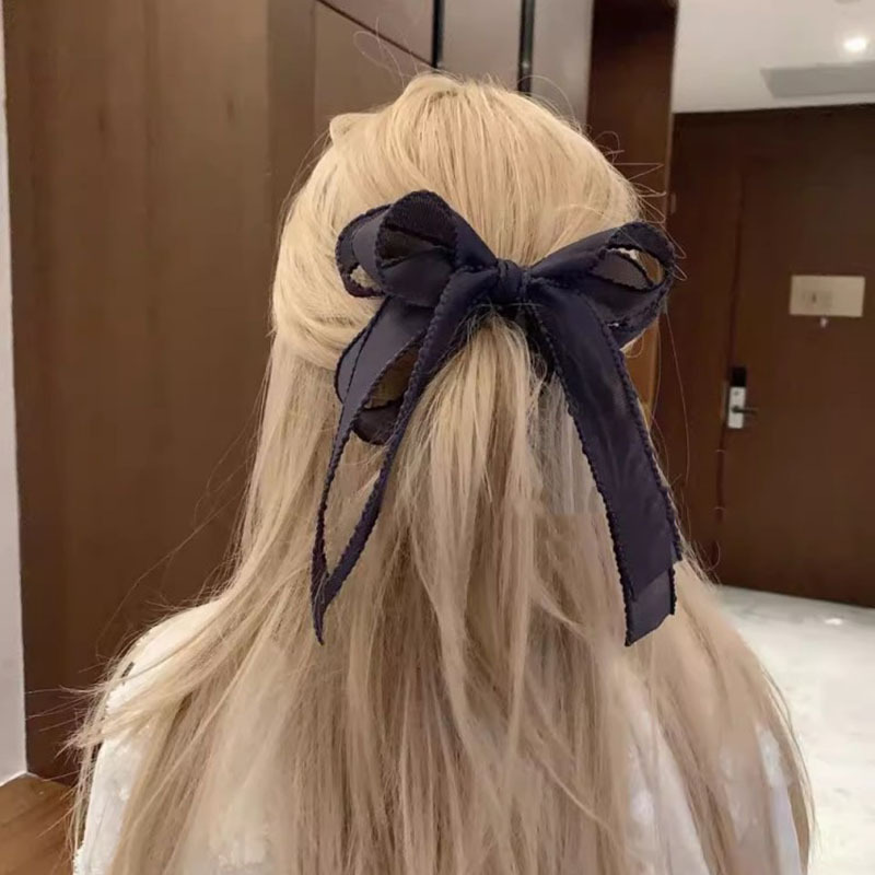 法式纯欲丝带蝴蝶结香蕉夹百搭复古后脑勺高马尾甜美少女盘发发夹-阿里巴巴