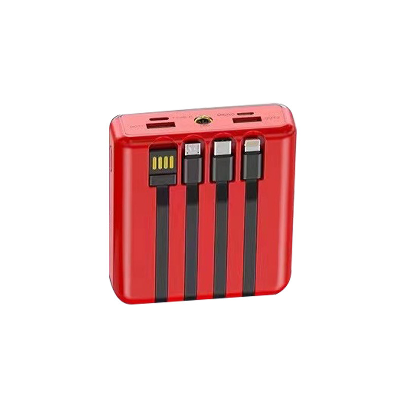 Fuente de alimentación USB de cuatro cables, fuente de alimentación portátil de 20000 mAh, mini fuente de alimentación portátil ligera al aire libre