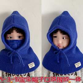儿童帽子围巾一体帽宝宝连脖帽秋冬季女童毛线帽男童护耳帽套头帽
