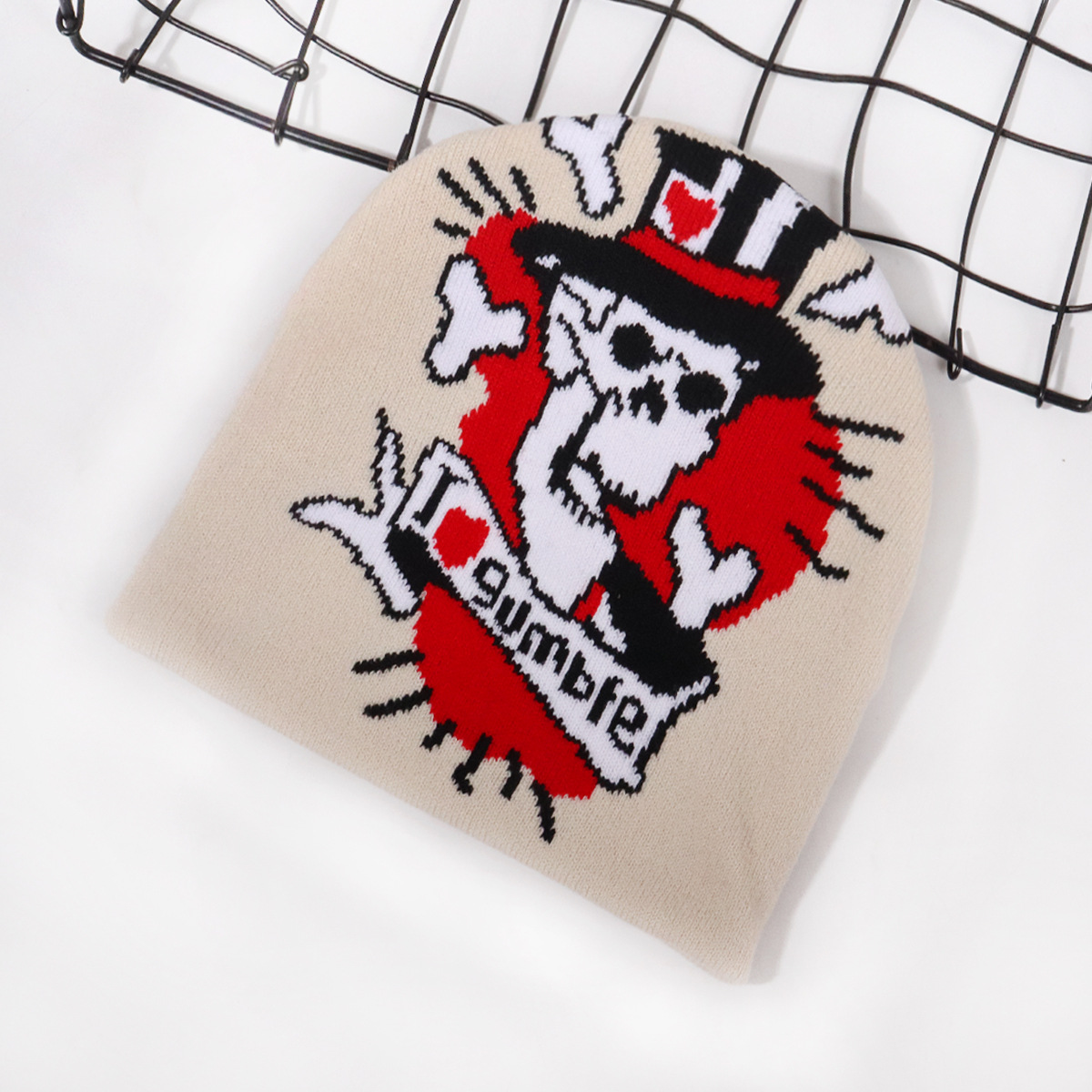 Chapeau de crâne de lettre d'Halloween, chapeau en tricot acrylique, chapeau chaud d'automne/hiver_voghion.com