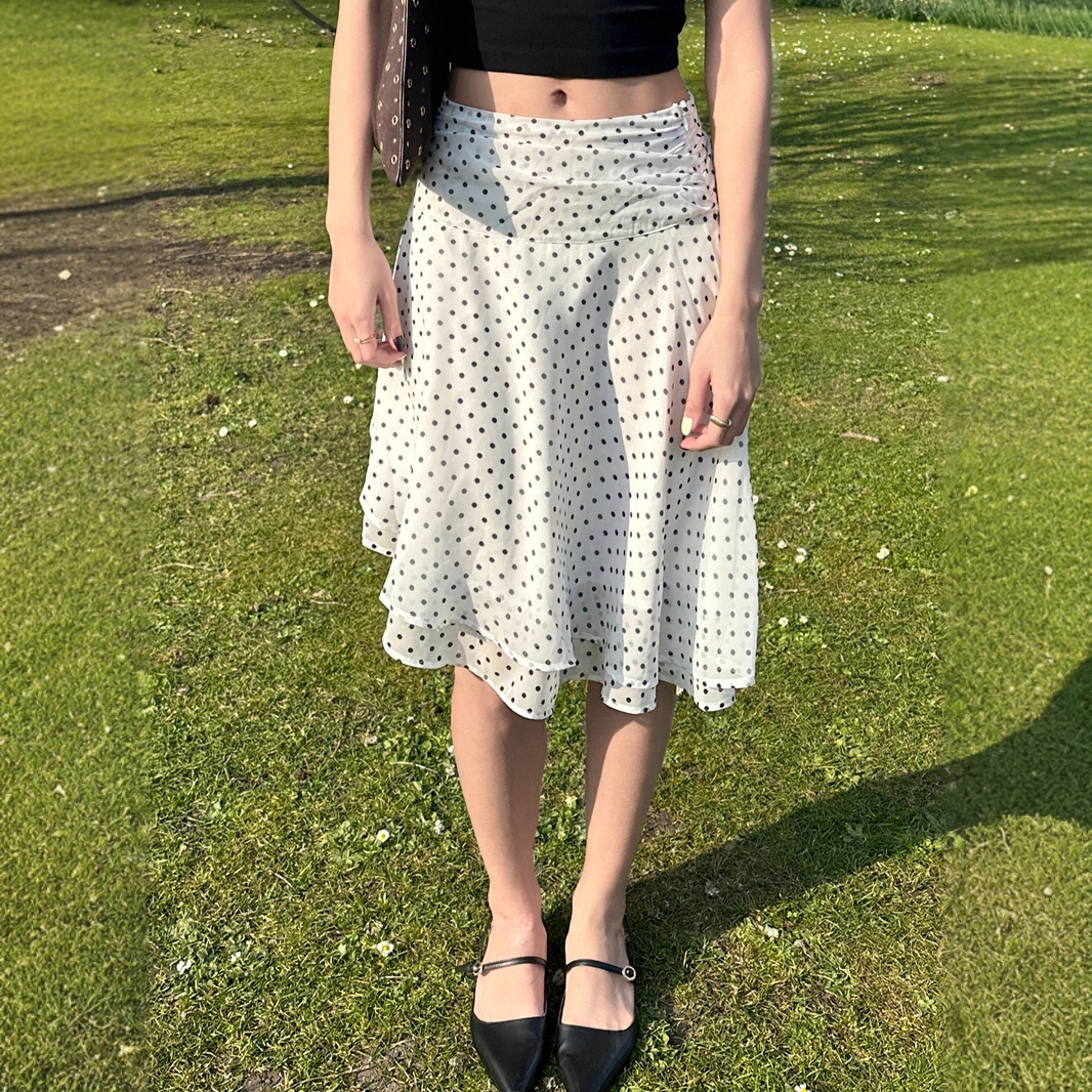 恋恋布忘美式温柔风波点双层网纱半身裙气质包臀直筒长裙夏季新款