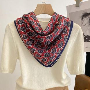 [Velvet Collection] Velvet Small Square Scarf 66x 66 Women's Upgraded Cashew Classic Joker Small Scarf