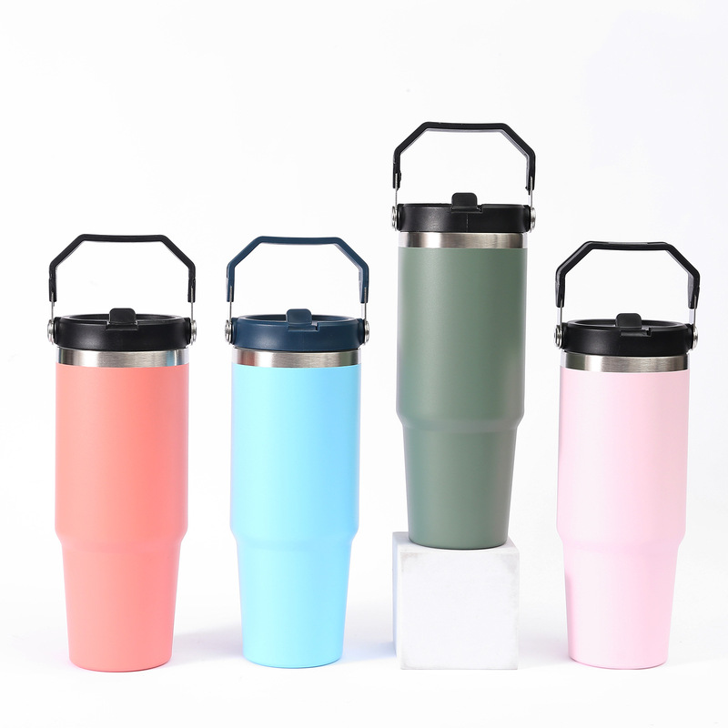30oz Single-Drink Car Cup with Handle, Double-Layer Vacuum 304 Stainless Steel Car Thermos Cup, Large Capacity Ice Cup