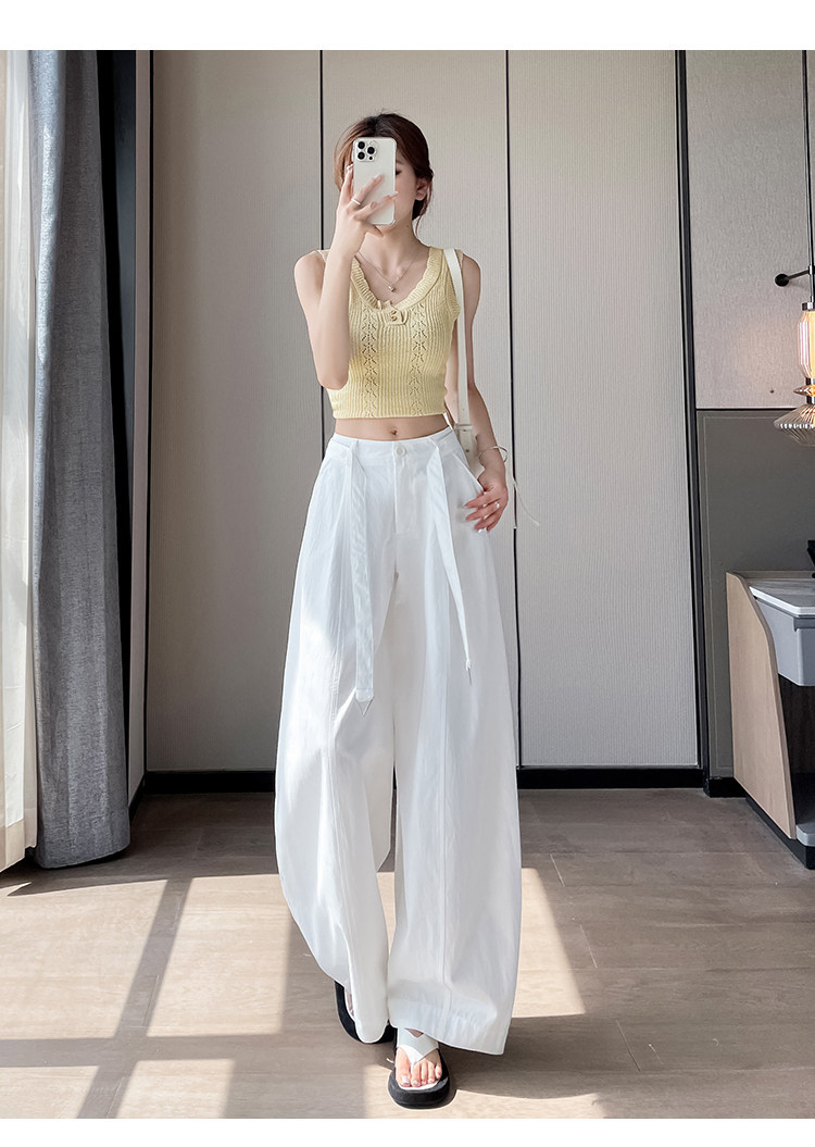 Quần culottes nữ ống rộng cạp cao chất liệu lụa mỏng mùa hè — Trắng thường xuyên chi tiết 31