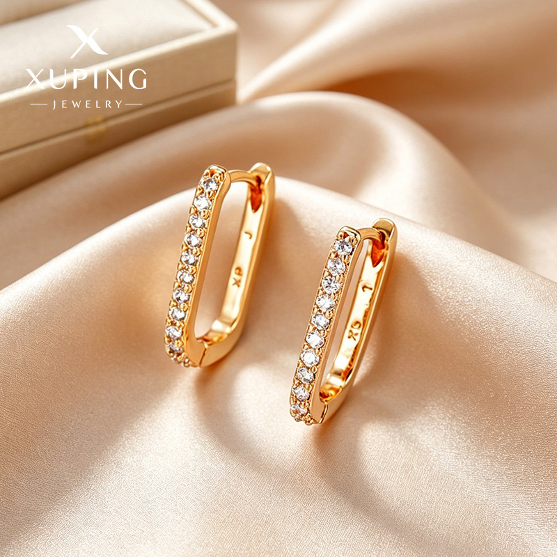 Xuping gemas artificiales de moda retró auriculares aleación de cobre chapado 18k aretes rusos geometría cuadrada auriculares