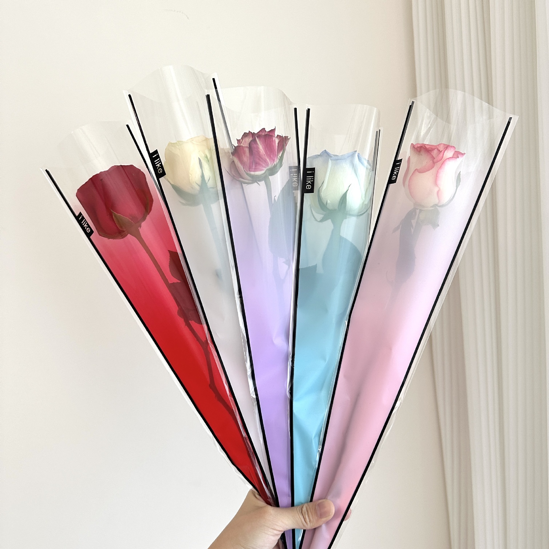 七夕情人节单支袋渐变单支袋玫瑰花花束包装袋厂家直销花艺袋子