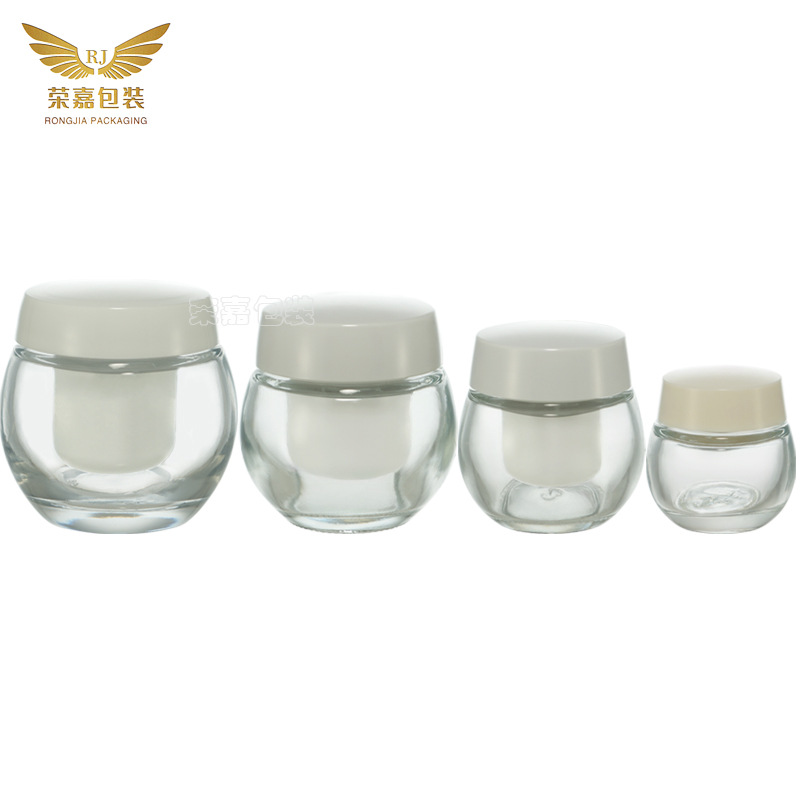 Wholesale in Stock 100g Black Bandage Cream Bottle Glass Skincare Product 50g Inner Liner Round Belly Large Belly Bottle Lady Face Cream