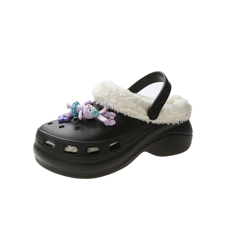 Wedge Heel Thick Bottom & Velvet Cotton Slippers NSDFX84203