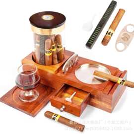 跨境实木烟灰缸父亲节礼物雪茄收纳盒酒杯托手机支架办公桌烟灰缸
