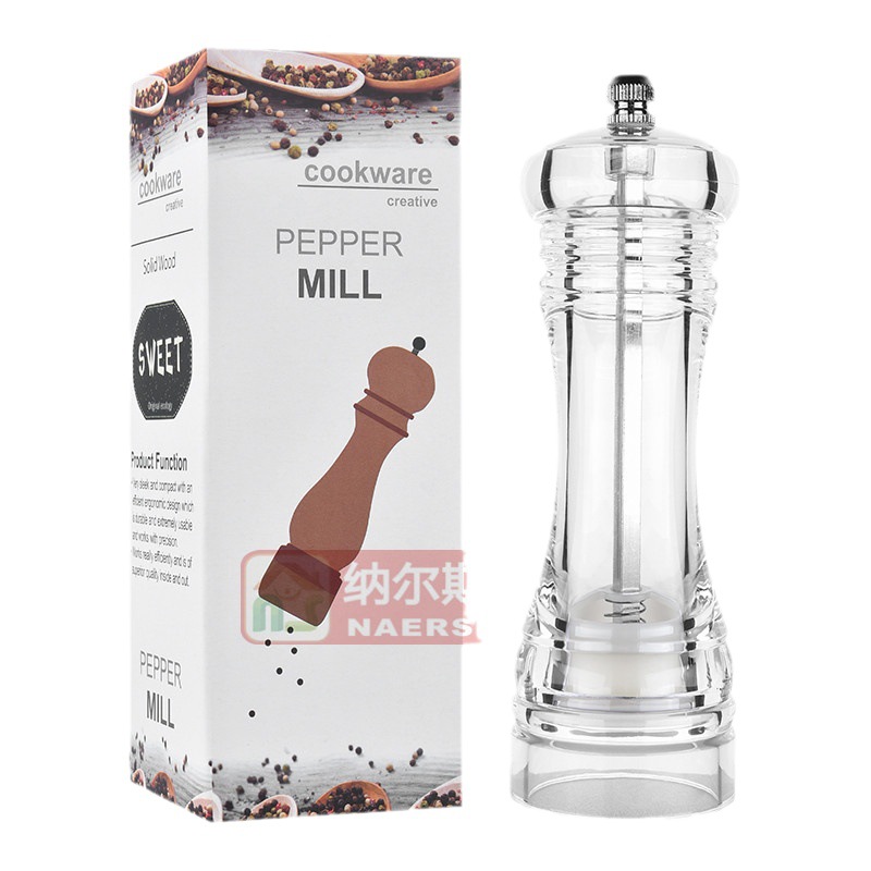 Molinillo de pimienta manual de acrílico con mecanismo cerámico