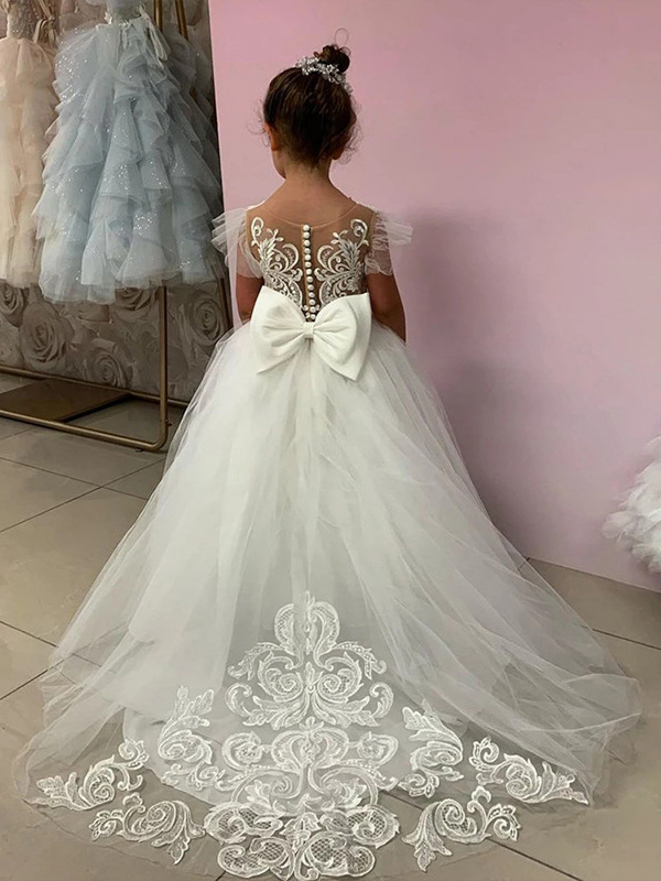 Comercio exterior flor niña princesa vestido niñas pettiskirt vestido de noche trailing piano rendimiento vestido de novia vestido largo