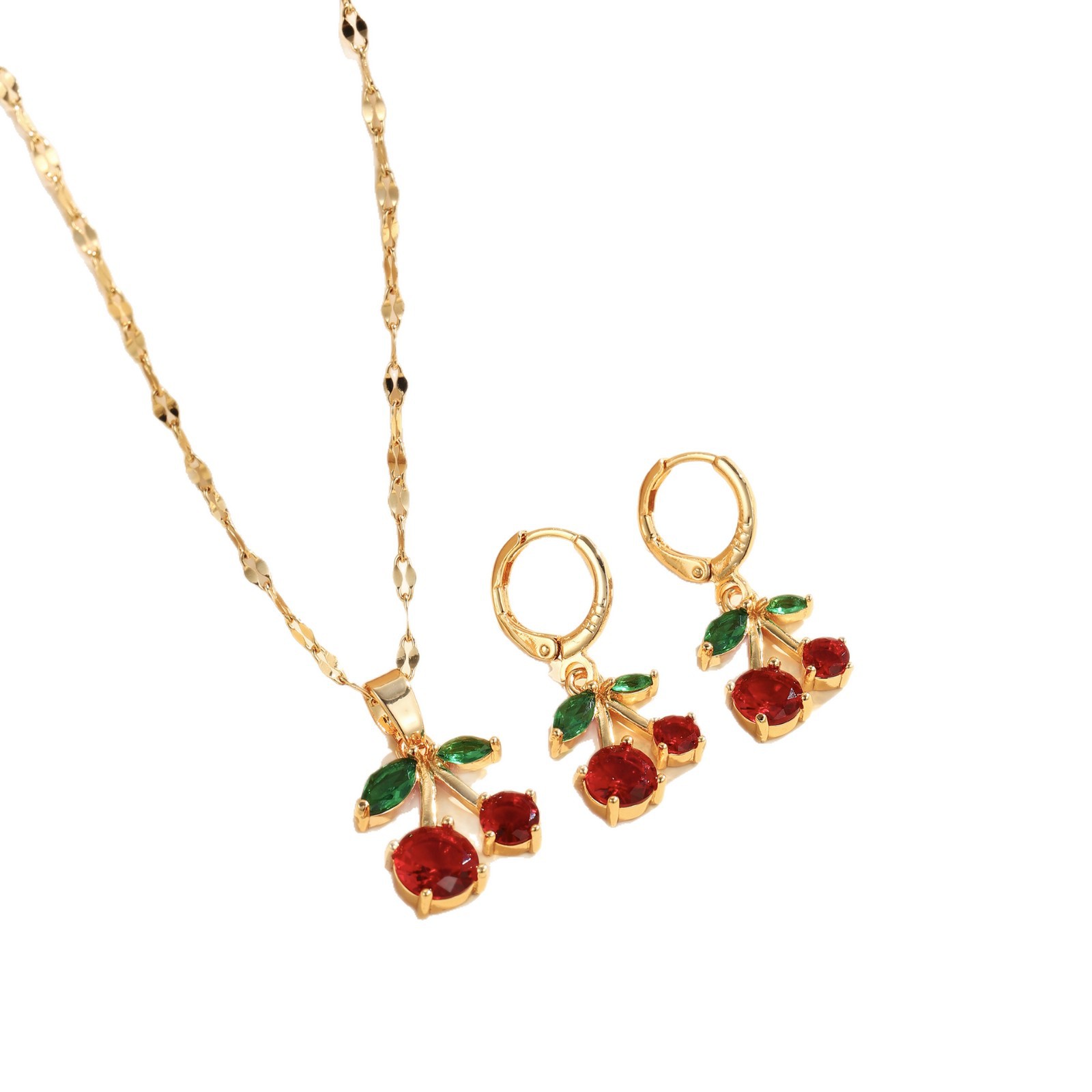Frutas serie de cobre chapado en oro, piedra de color, collares de diamante, pendientes, pendientes de moda, conjunto de joyería al por mayor