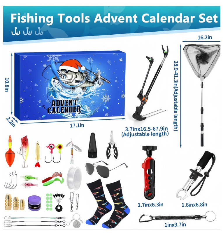 クロスボーダー アウトドア フィッシング セット アドベント カレンダー ブラインド ボックス 愛好家へのクリスマス ギフト 釣具 カウントダウン セット|undefined