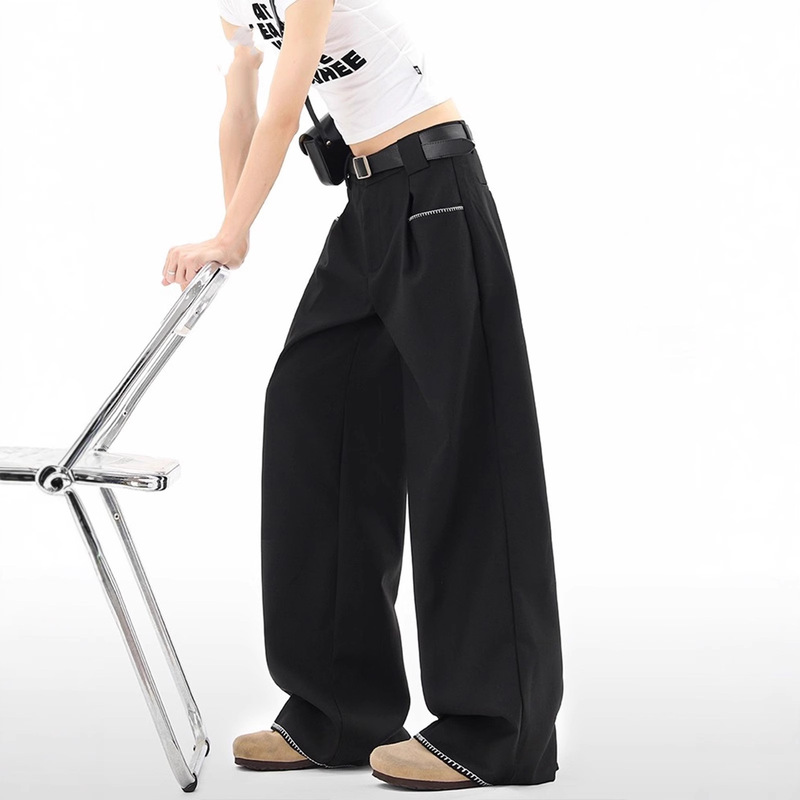 Old Money Style Stitched Drape Trousers for Men and Women, Autumn Trendy Cleanfit Drape Wide-Leg Pants, Commuting Loose Casual Pants