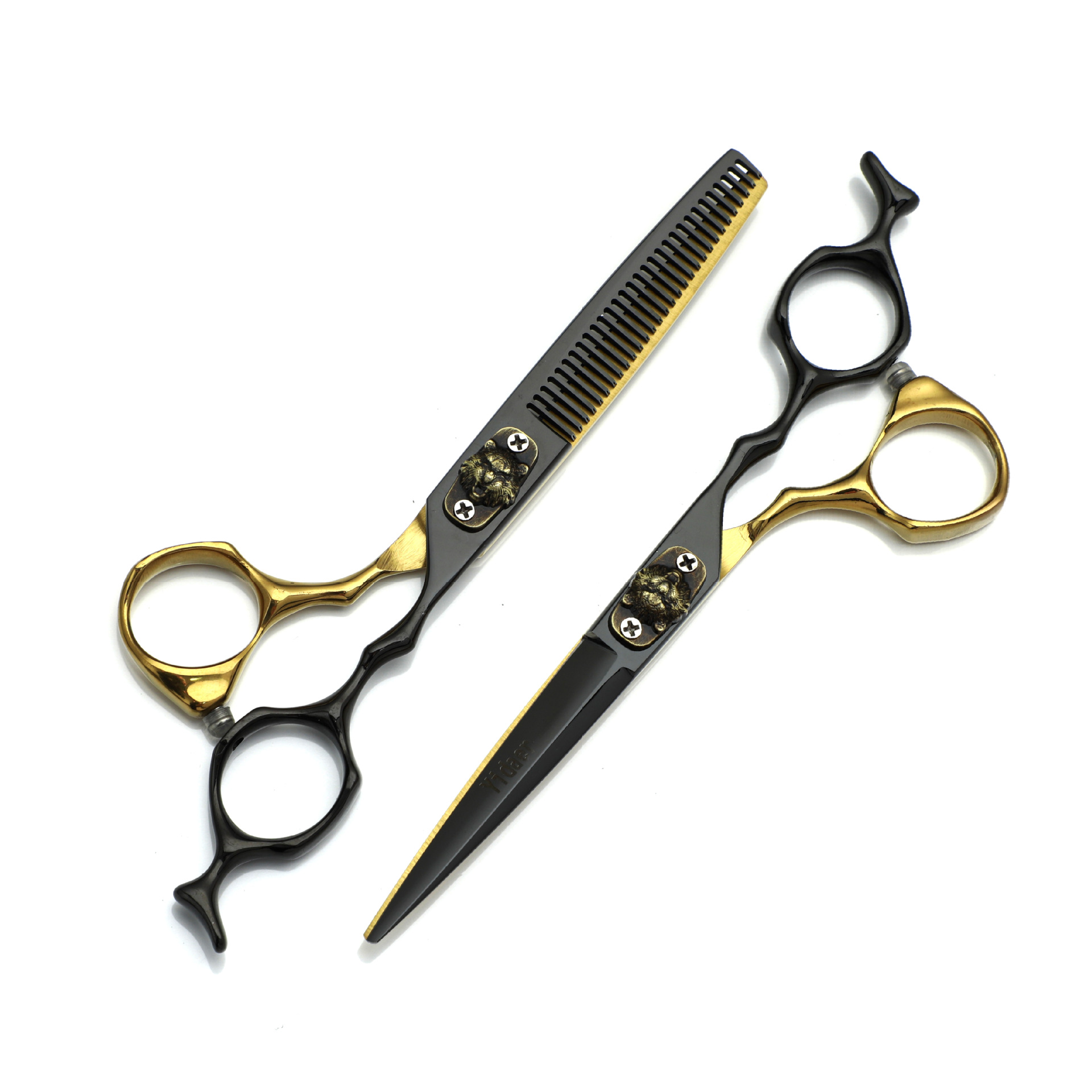 Tijeras de peluquería de alta calidad transfronterizas de oro negro tijeras de corte de pelo profesional tijeras de dientes sin marcas tijeras de corte de pelo peluquería cabello roto