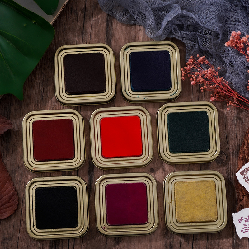 Barro antiguo, fragante, almohadilla de tinta aceitosa, caja de hierro, sello de cuenta manual de bricolaje, mesa de impresión aceitosa de fieltro retro transfronterizo especial