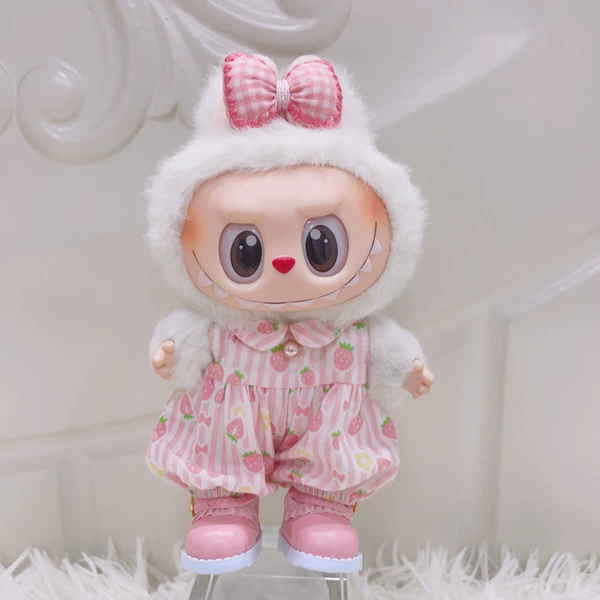 Strawberry, overall, trousers, pin with bow