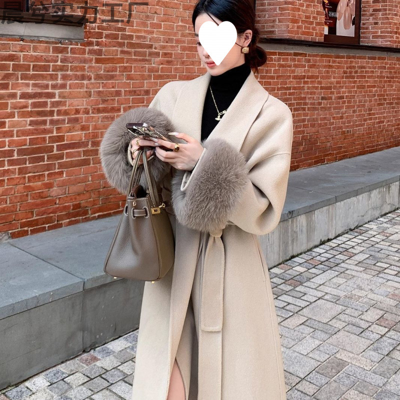Woolen demi-season long double-sided cashmere woolen coat