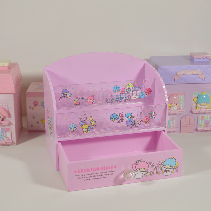 サンリオサンリオツインスター化粧品収纳ケースデスクトップ引き出し式小型シェルフ木制展示棚|undefined
