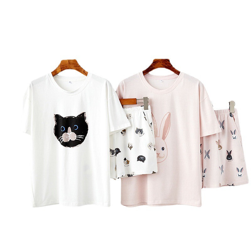 Modal Summer Short-Sleeved Shorts, Women's Pajamas, Round Neck Pullover, Soft, Loose and Comfortable Home Clothes That Can Be Worn Outside