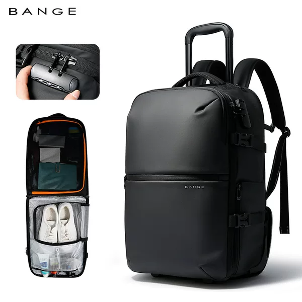 Bange's New High-End Men's Backpack, Large-Capacity Business Travel Trolley Backpack, Computer Bag, Travel Bag