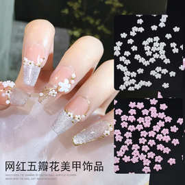100颗网红五瓣花美甲饰品白色粉色迷你小花花树脂diy立体指甲配饰