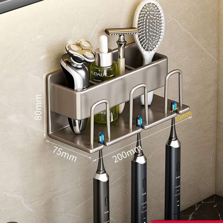 Pistola gris cepillo de dientes rack baño ponche-libre enjuague bucal Copa Diente montado en la pared estante de almacenamiento estante de cepillo de dientes eléctrico