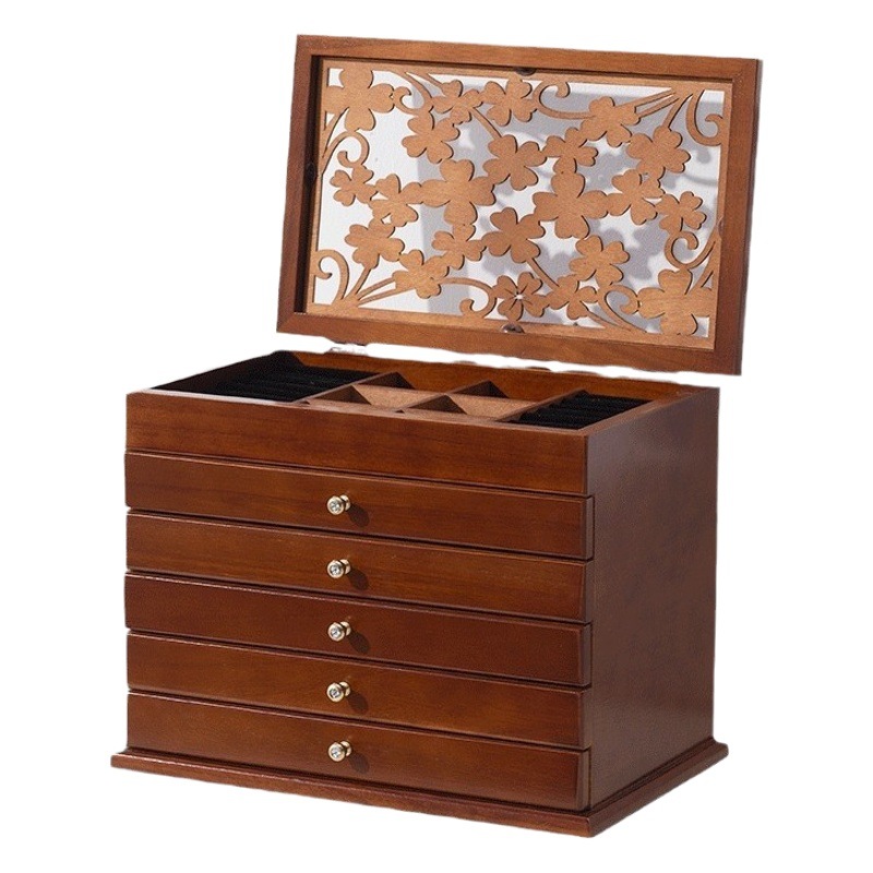 Fábrica transfronteriza caja de joyería de madera pendientes collar caja de almacenamiento caja de joyería de madera maciza vintage caja de anillo de joyería